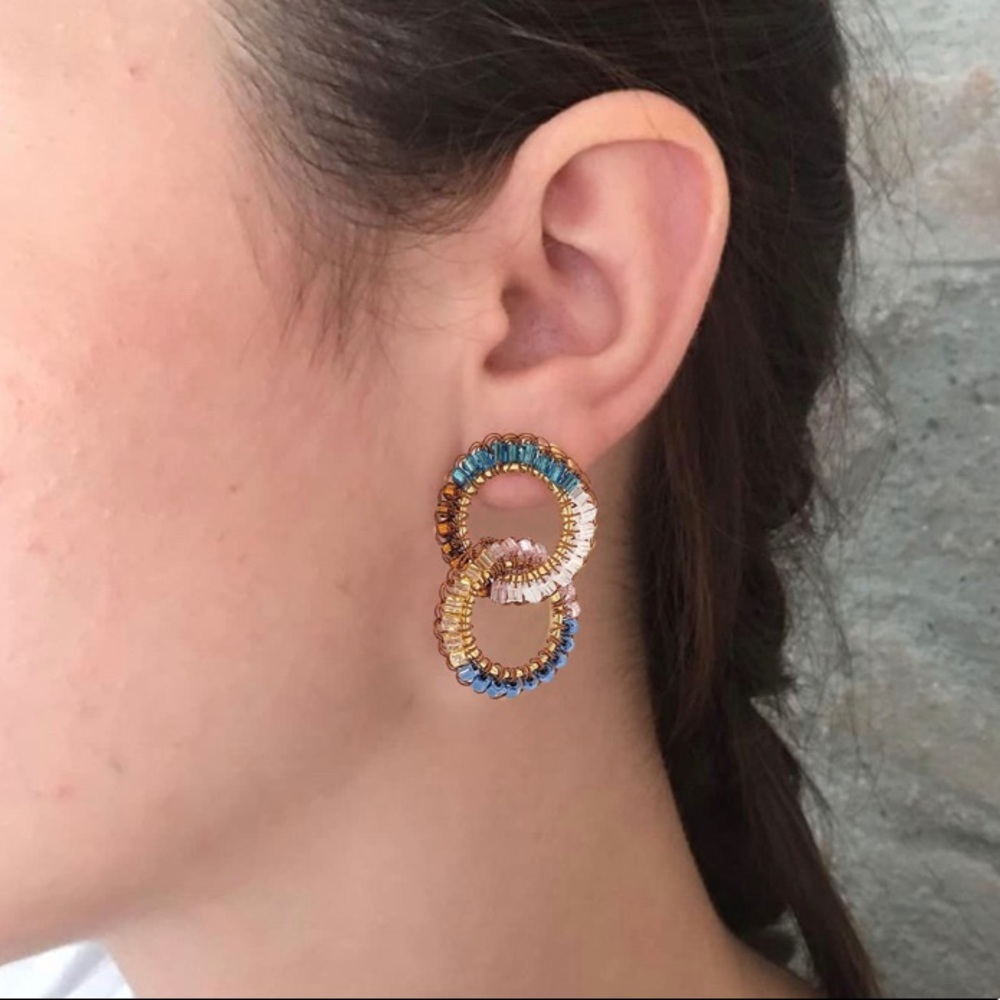 Small Caramel Copper Crochet Links Beaded Earrings - Picture 3 of 8